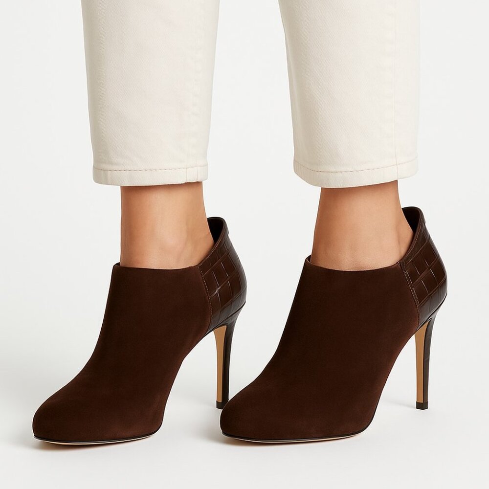 Michael Michael Kors Sammy Brown Kid Suede Leather Emboss Ankle Boots Women 9.5M